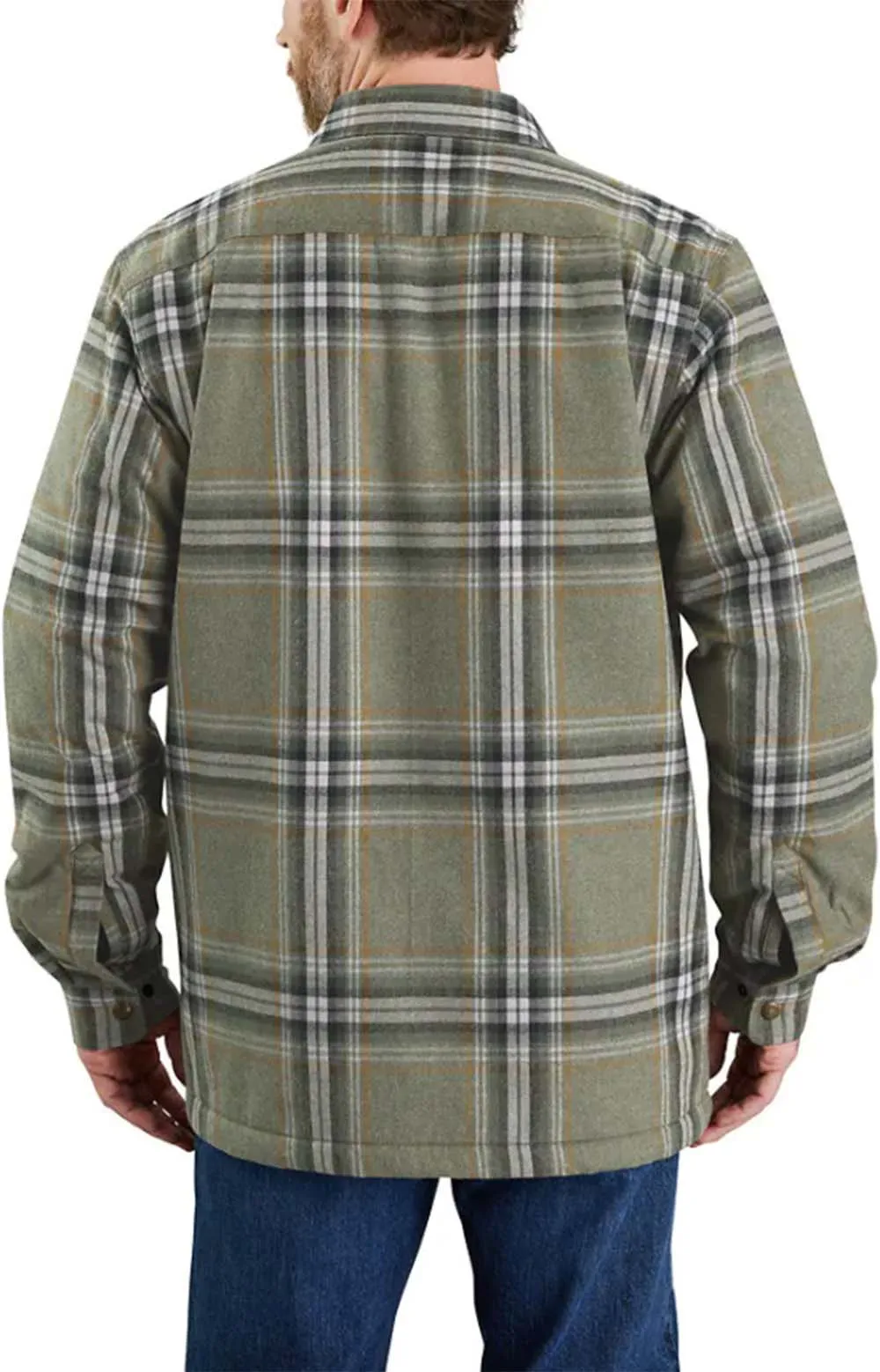 (105430) Relaxed Fit Flannel Sherpa Lined Shirt Jacket - Basil