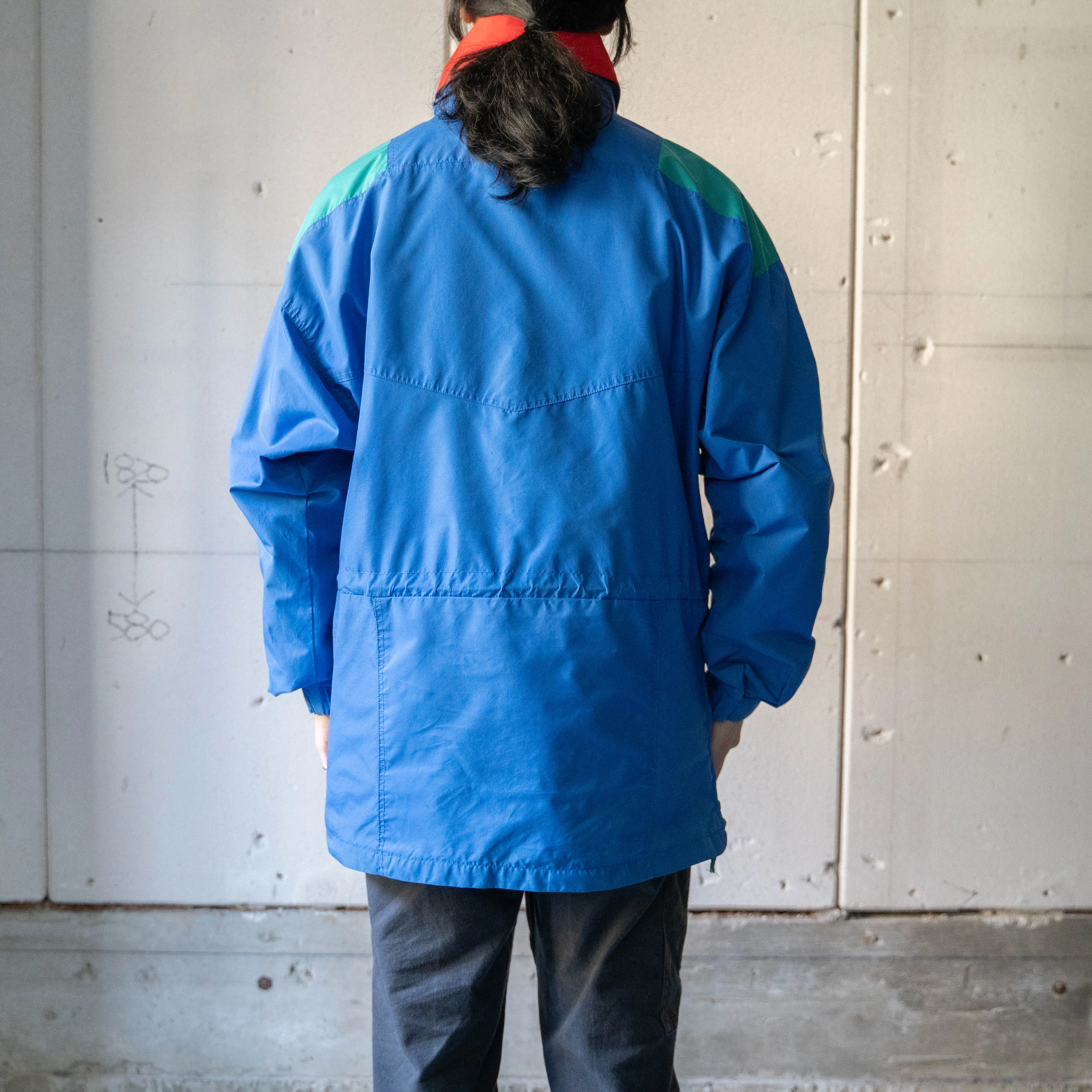 1980-90s Herman's blue × red × emerald green nylon anorak parka