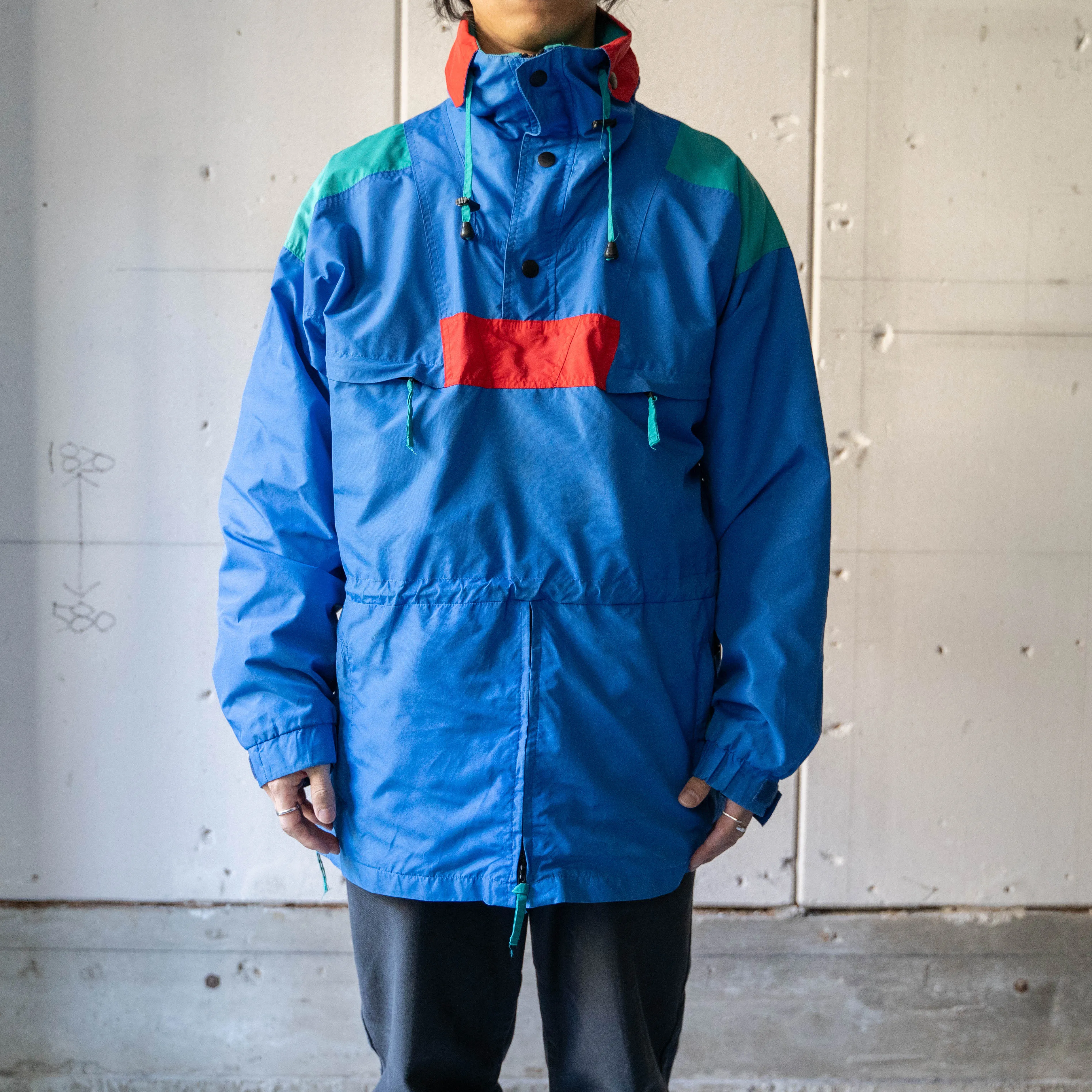 1980-90s Herman's blue × red × emerald green nylon anorak parka