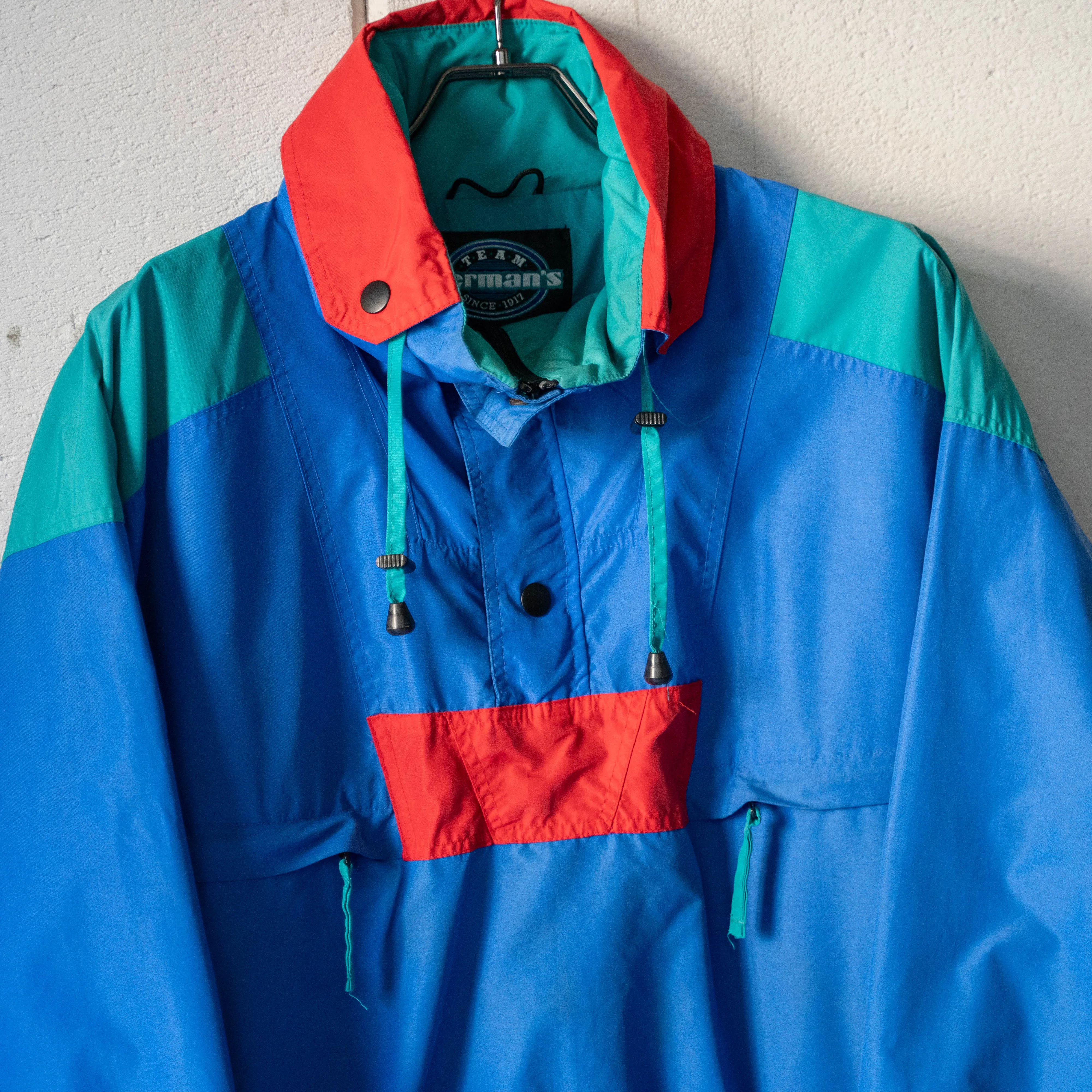 1980-90s Herman's blue × red × emerald green nylon anorak parka