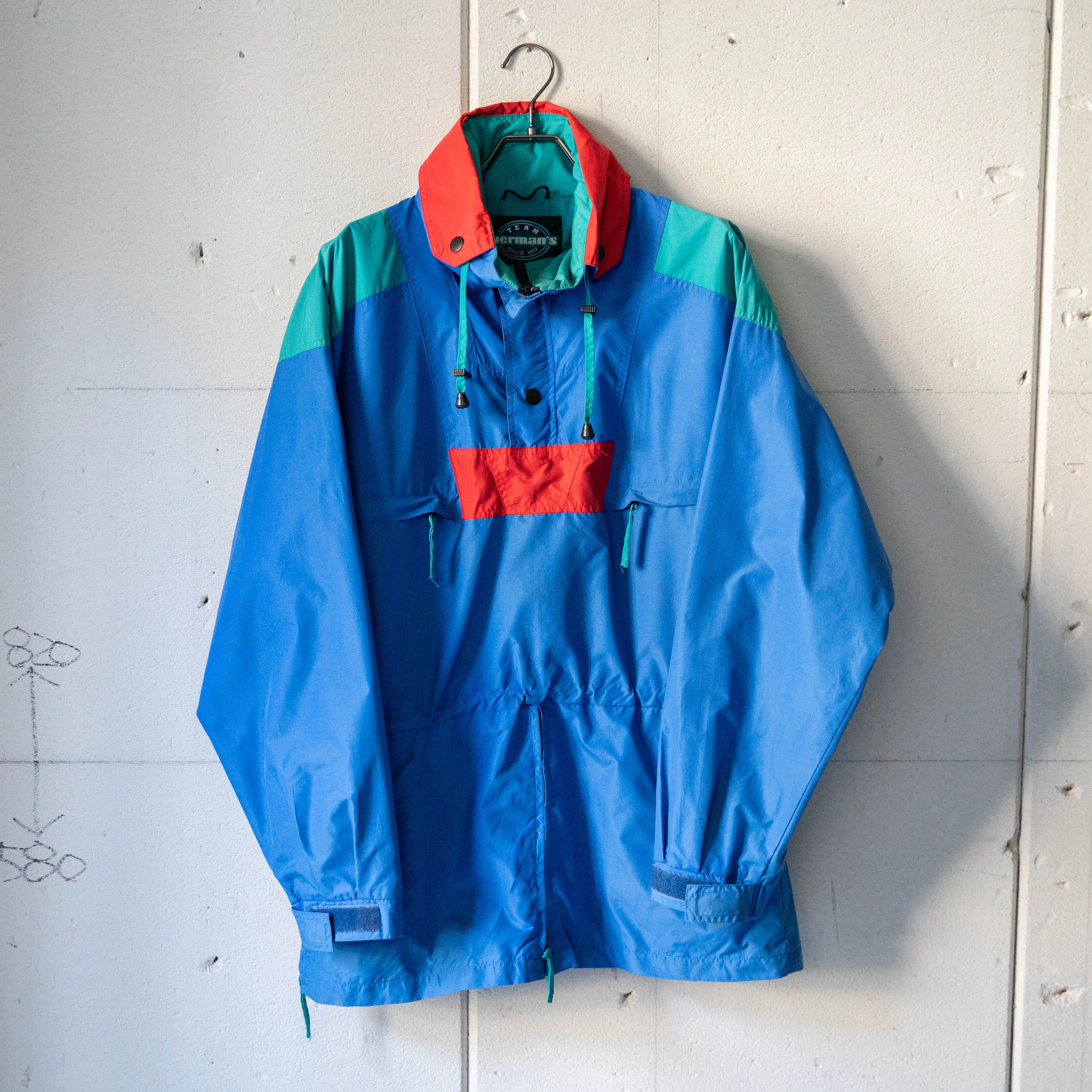 1980-90s Herman's blue × red × emerald green nylon anorak parka