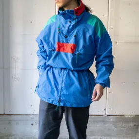 1980-90s Herman's blue × red × emerald green nylon anorak parka