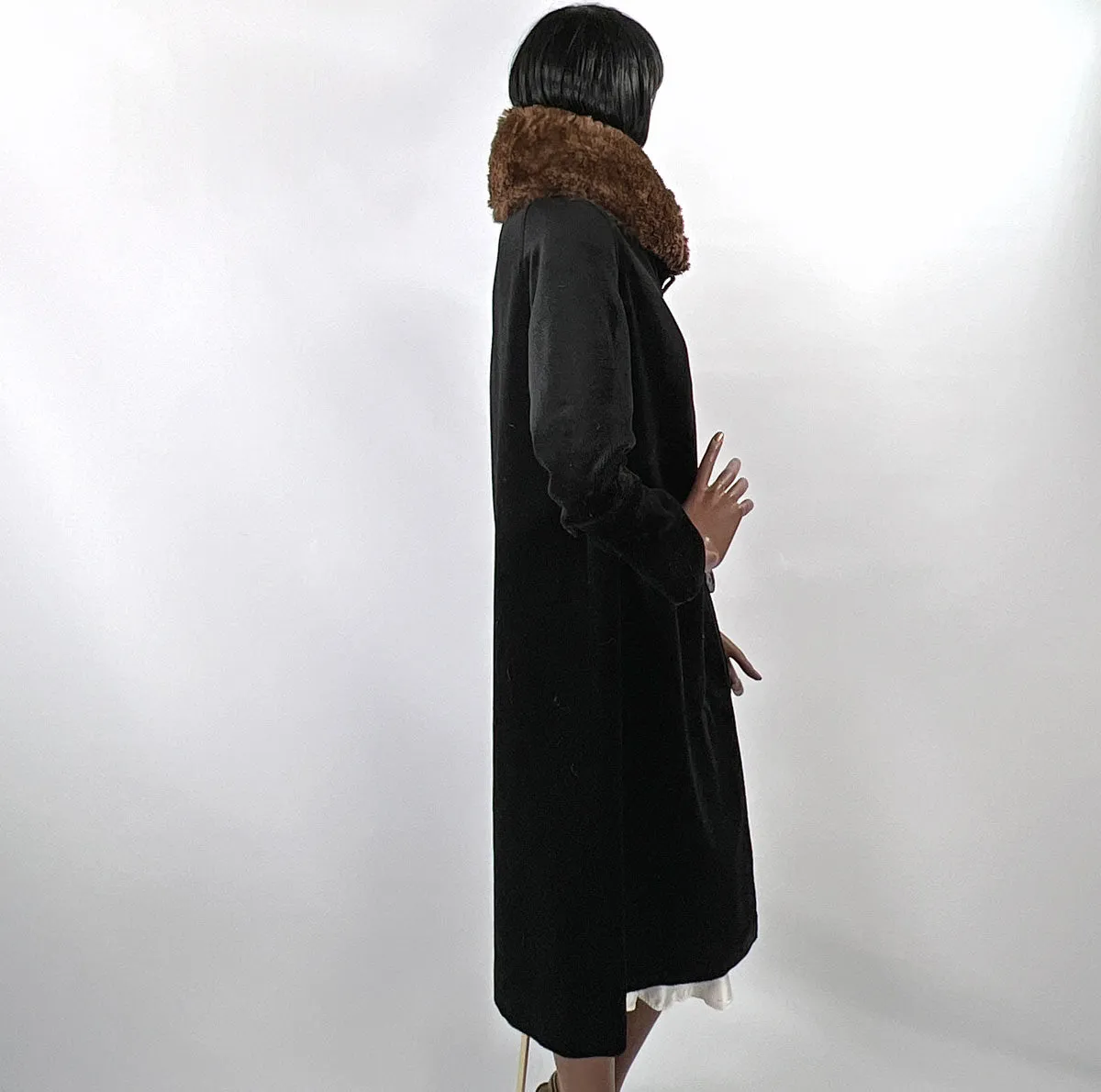 20s Cocoon Coat Mohair Plush Fur Collar Women's Vintage M/L VFG