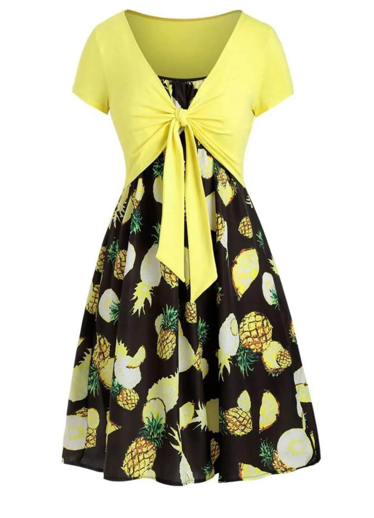 2PCS Front Knot Cardigan Pineapple Strap Dress