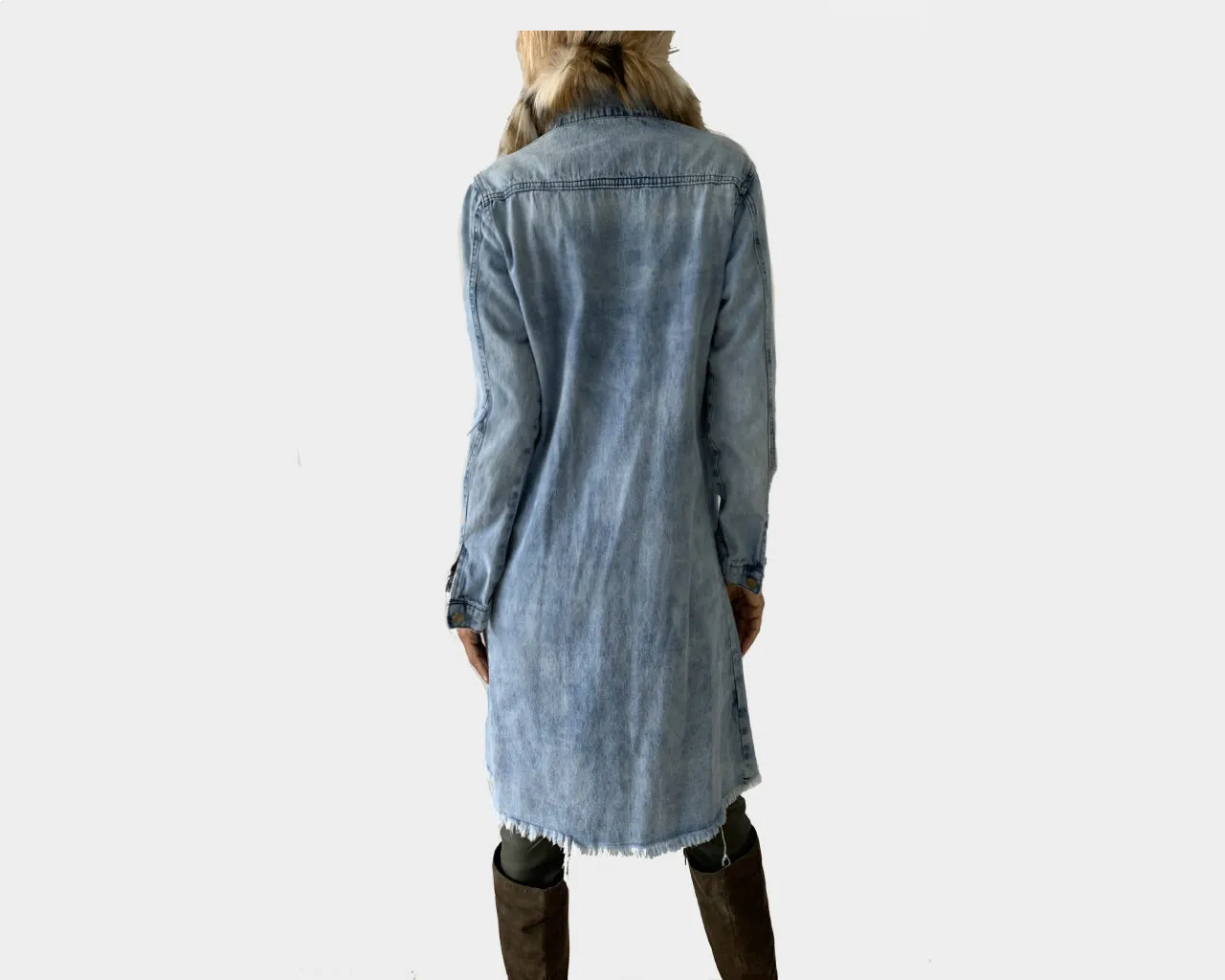 44 Faux-Fur Denim Cape Long Jacket - The Park Avenue