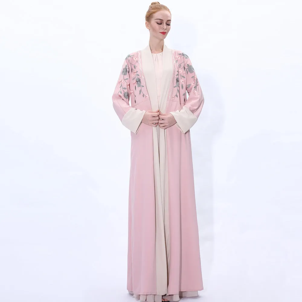 91207 Embroidered chiffon cardigan muslim dress