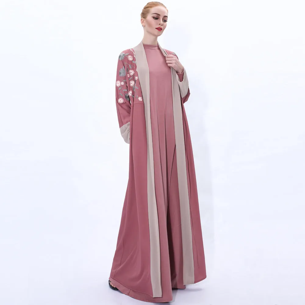 91207 Embroidered chiffon cardigan muslim dress