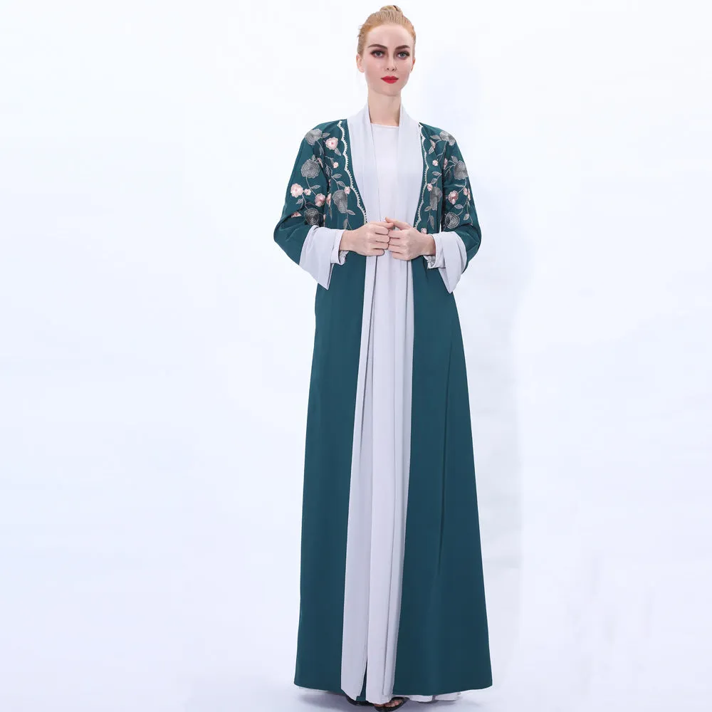 91207 Embroidered chiffon cardigan muslim dress