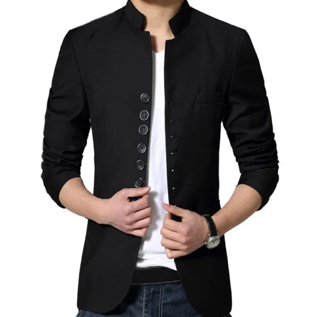 Aidase Dragon Embroidery Men Chinese Style Tunic Suit Jacket Mandarin Stand Collar New  Kung Fu Uniform Coat Single Breasted Black