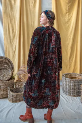 Ajrakh Silk Velvet Long Coat with Indigo/Madder