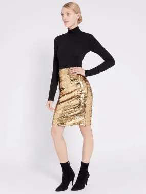 Alice   Olivia - Ramos Embellished Fitted Skirt in Gold Sequins