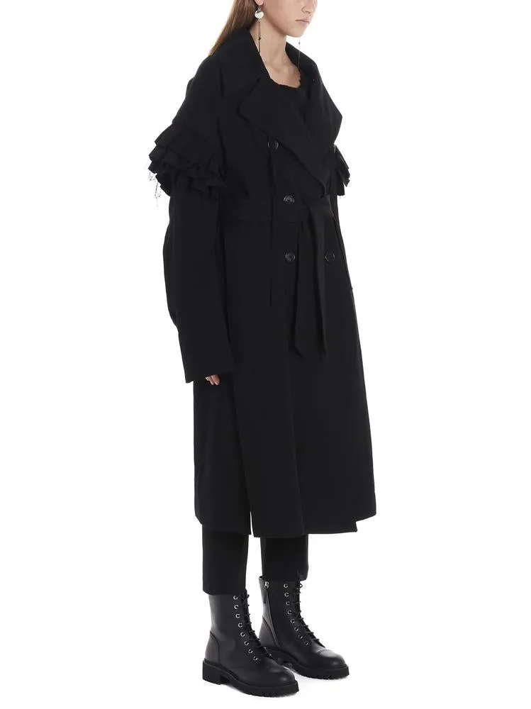 Ann Demeulemeester Ruffle Sleeve Belted Trench Coat