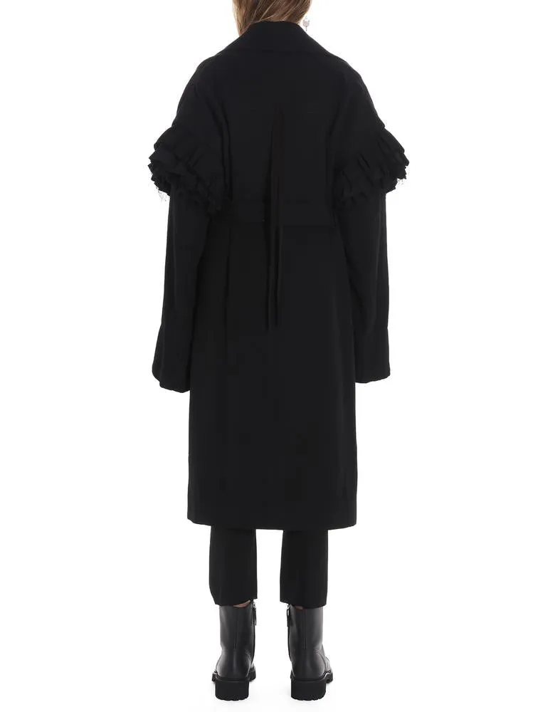 Ann Demeulemeester Ruffle Sleeve Belted Trench Coat