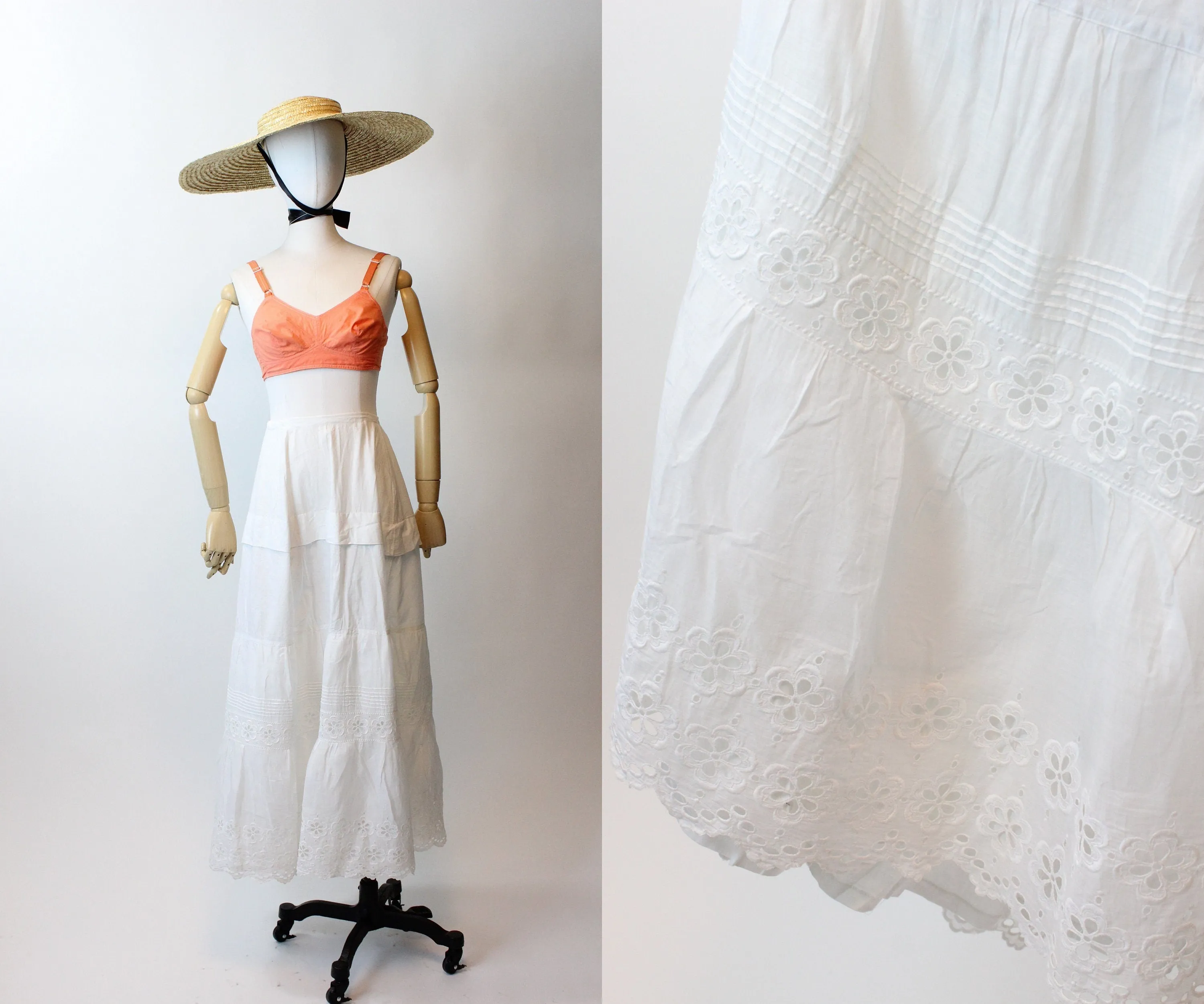 ANTIQUE edwardian EYELET cotton skirt all sizes | new spring summer