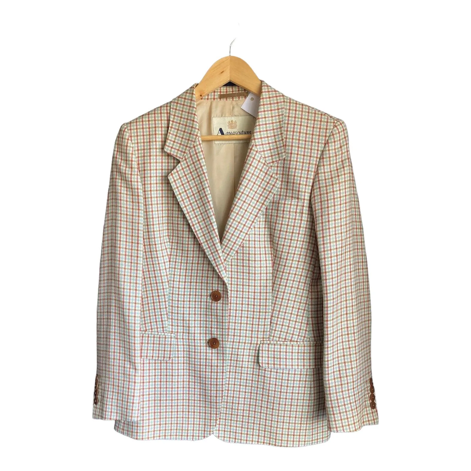 Aquascutum Wool Mix Cream Multi-Coloured Checked Skirt Suit UK Size 10