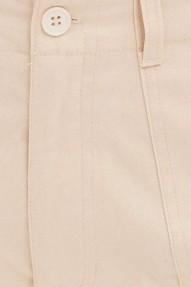 Beige Cargo Pants Mid Rise