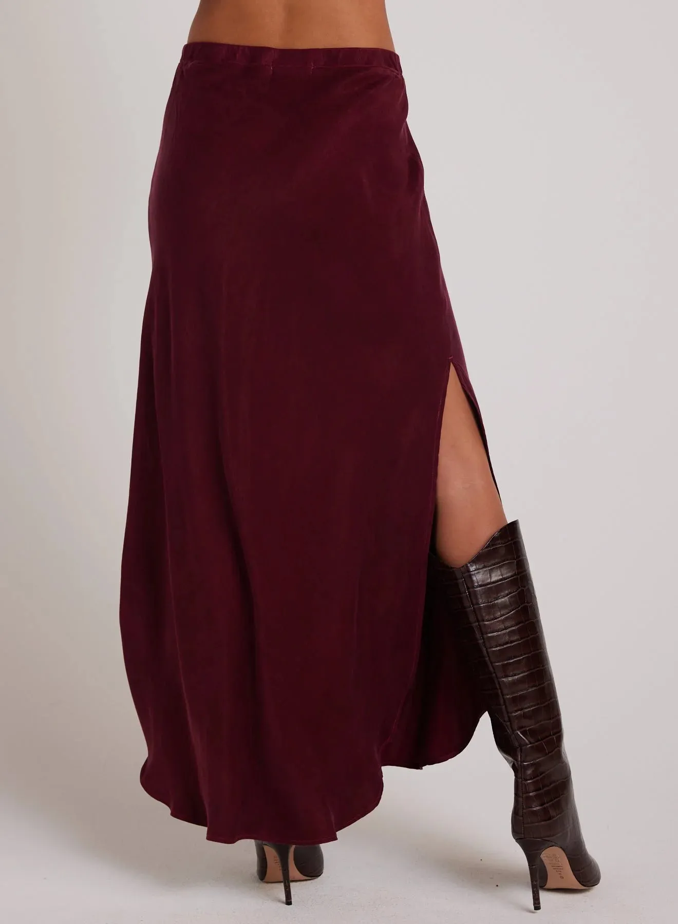 BEL Asymmetrical Side Slit Skirt in Deep Plum