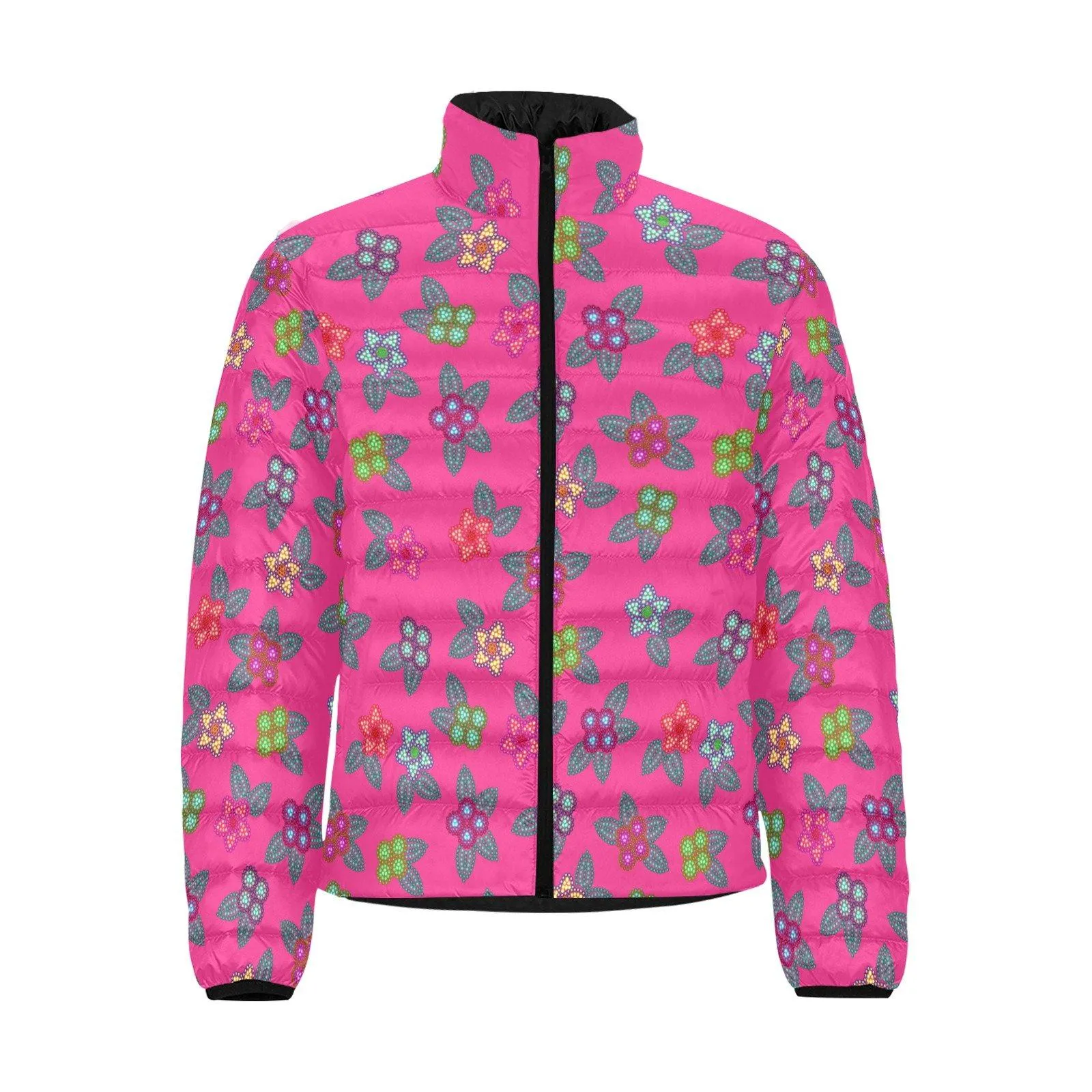 Berry Flowers Men's Stand Collar Padded Jacket