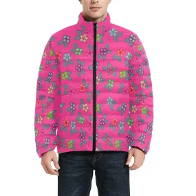 Berry Flowers Men's Stand Collar Padded Jacket