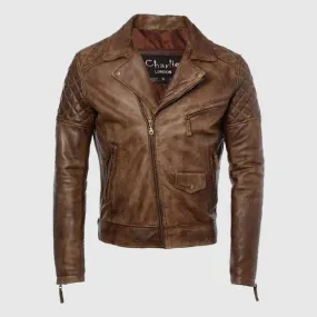 Best Quality Mens Diamond Vintage Brown Biker Leather Biker Jacket