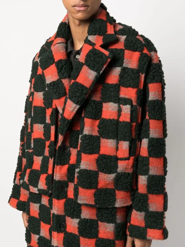 Big Bag Coat - Green Orange Teddy Checks