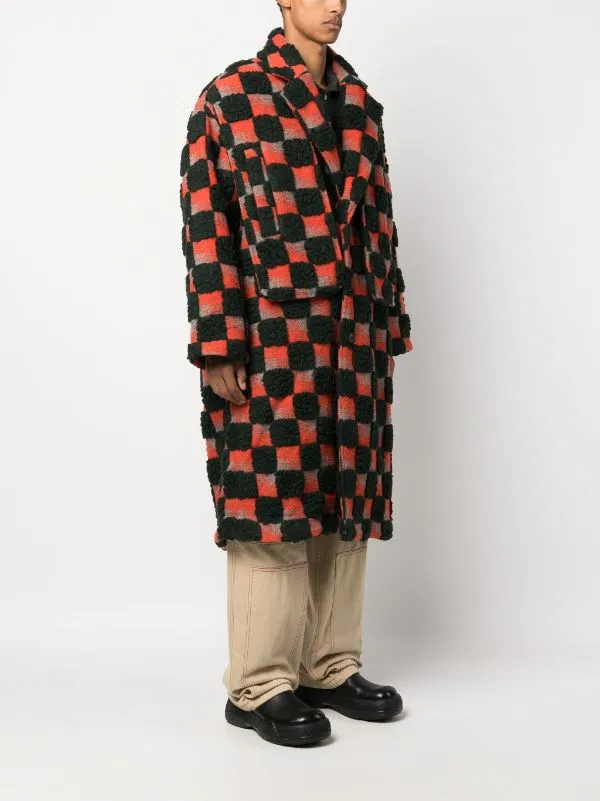 Big Bag Coat - Green Orange Teddy Checks