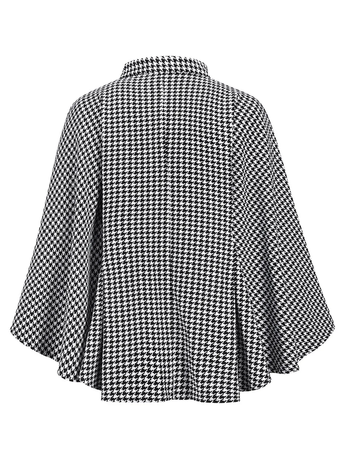 Black 1950s Houndstooth Lace-Up Cloak Coat