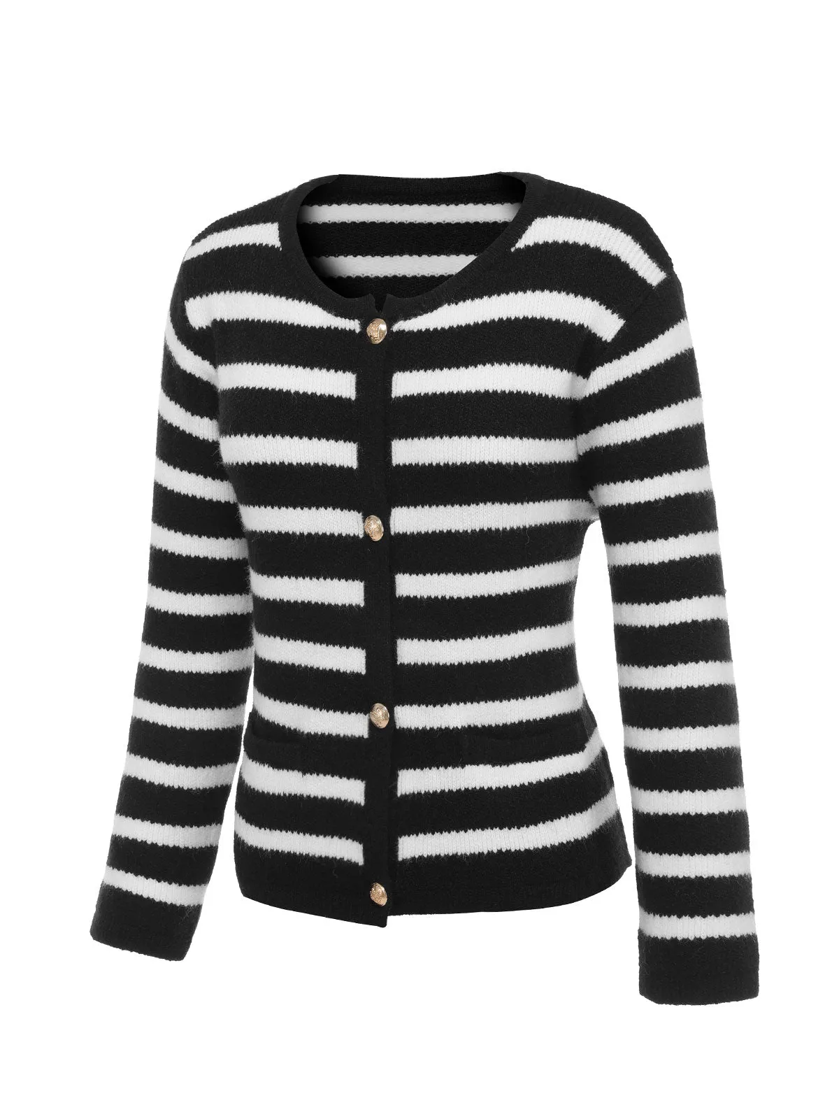 Black & White 1940s Stripe Knitted Cardigan