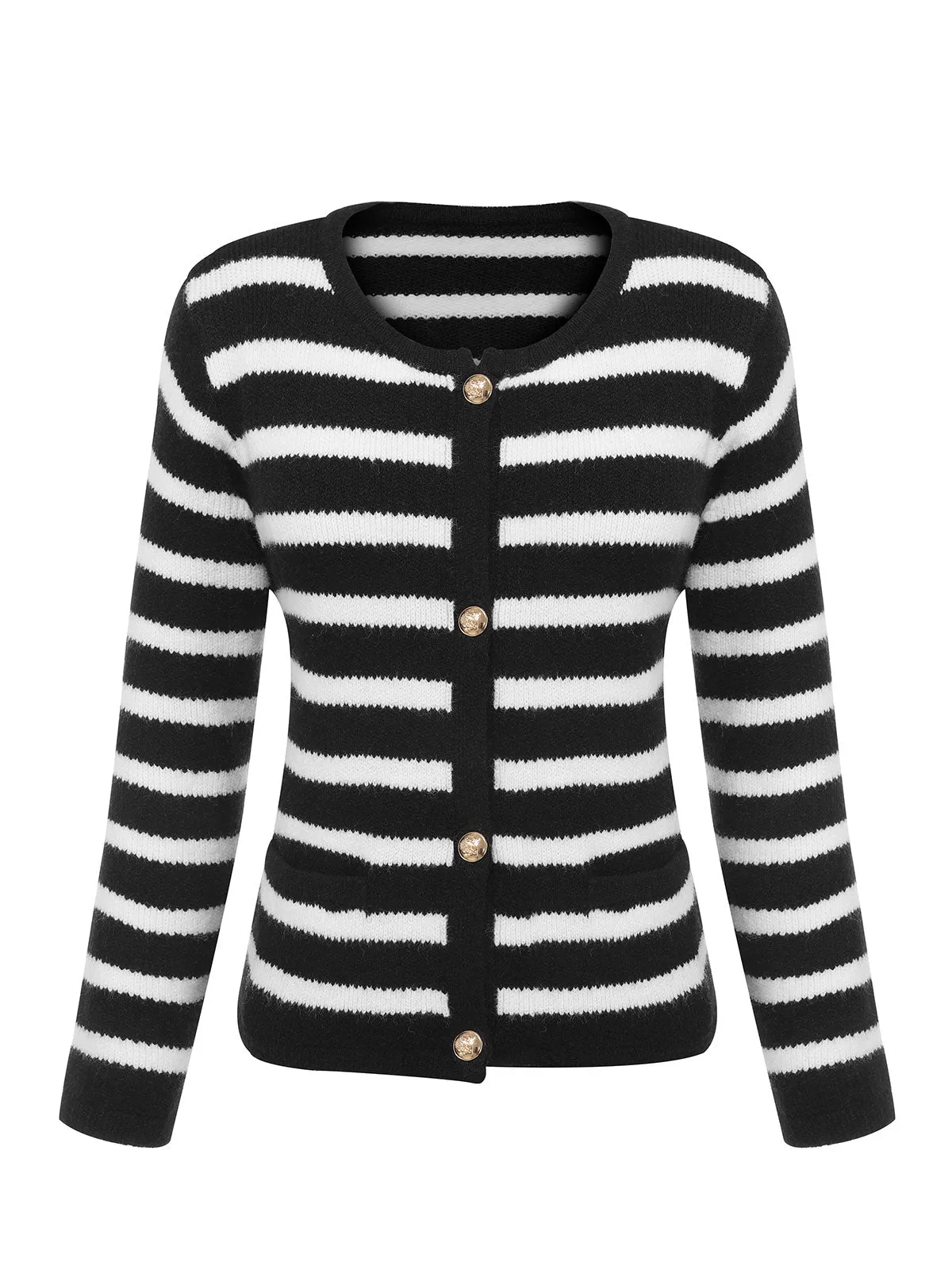 Black & White 1940s Stripe Knitted Cardigan