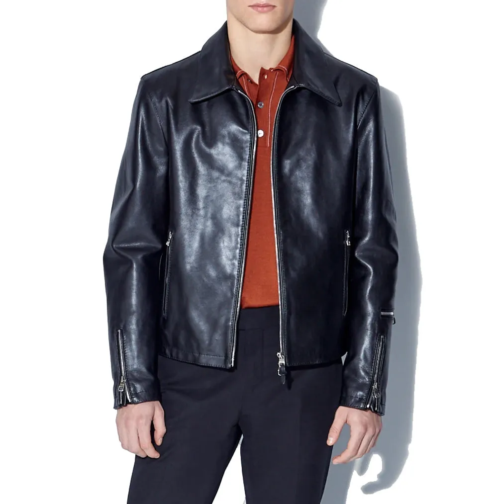 Black Calfskin Biker Jacket for Men - Vito