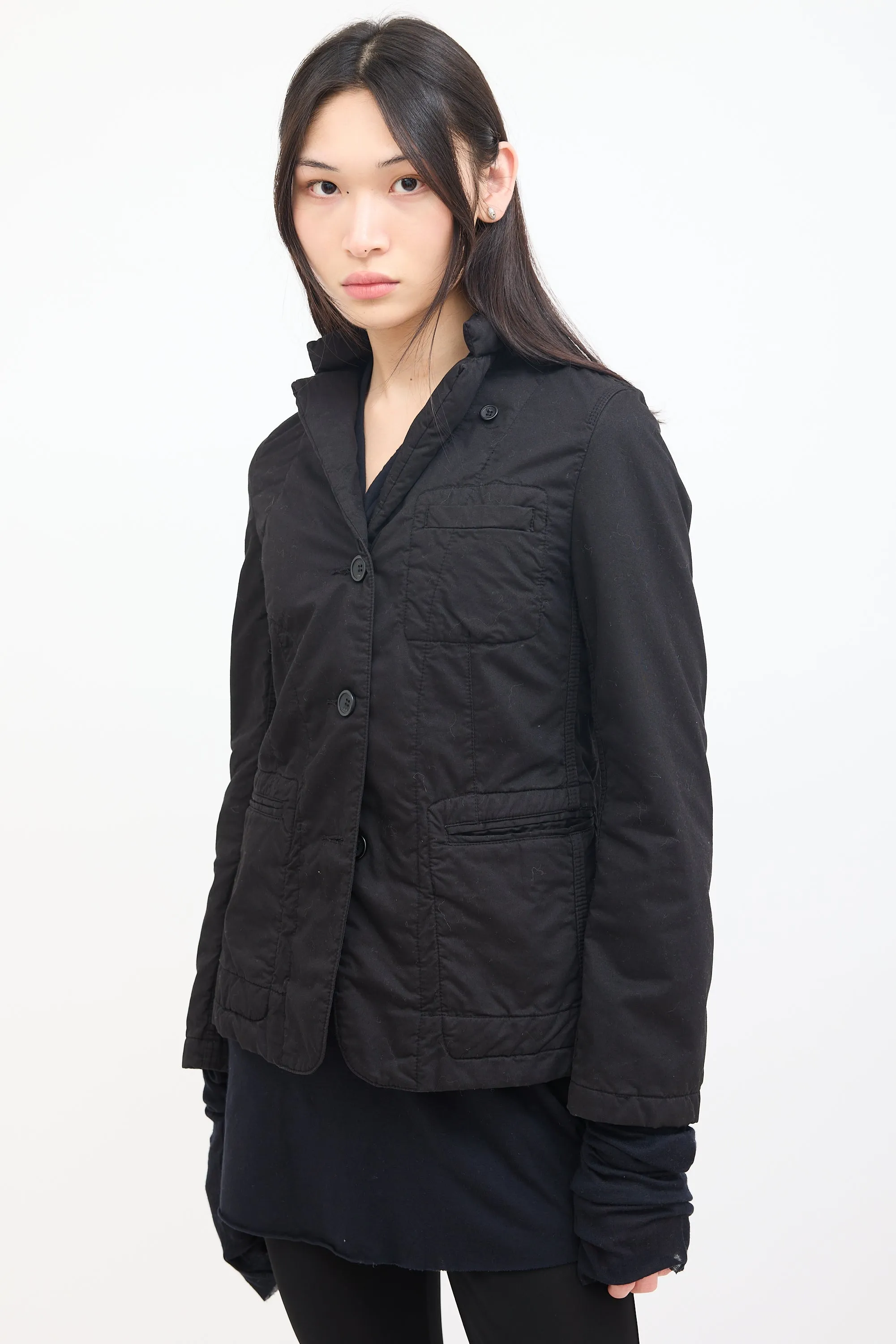 Black Cotton Detachable Hood Jacket