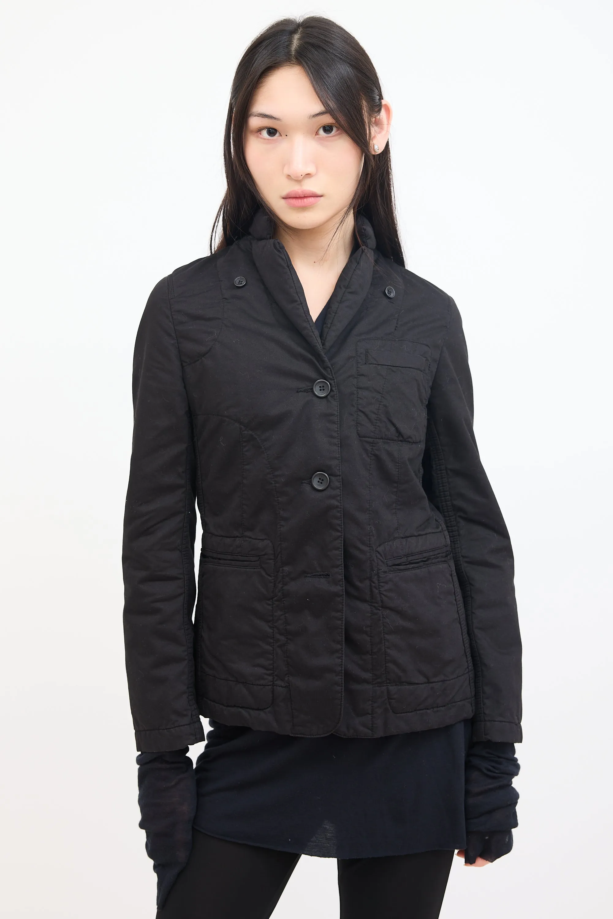 Black Cotton Detachable Hood Jacket