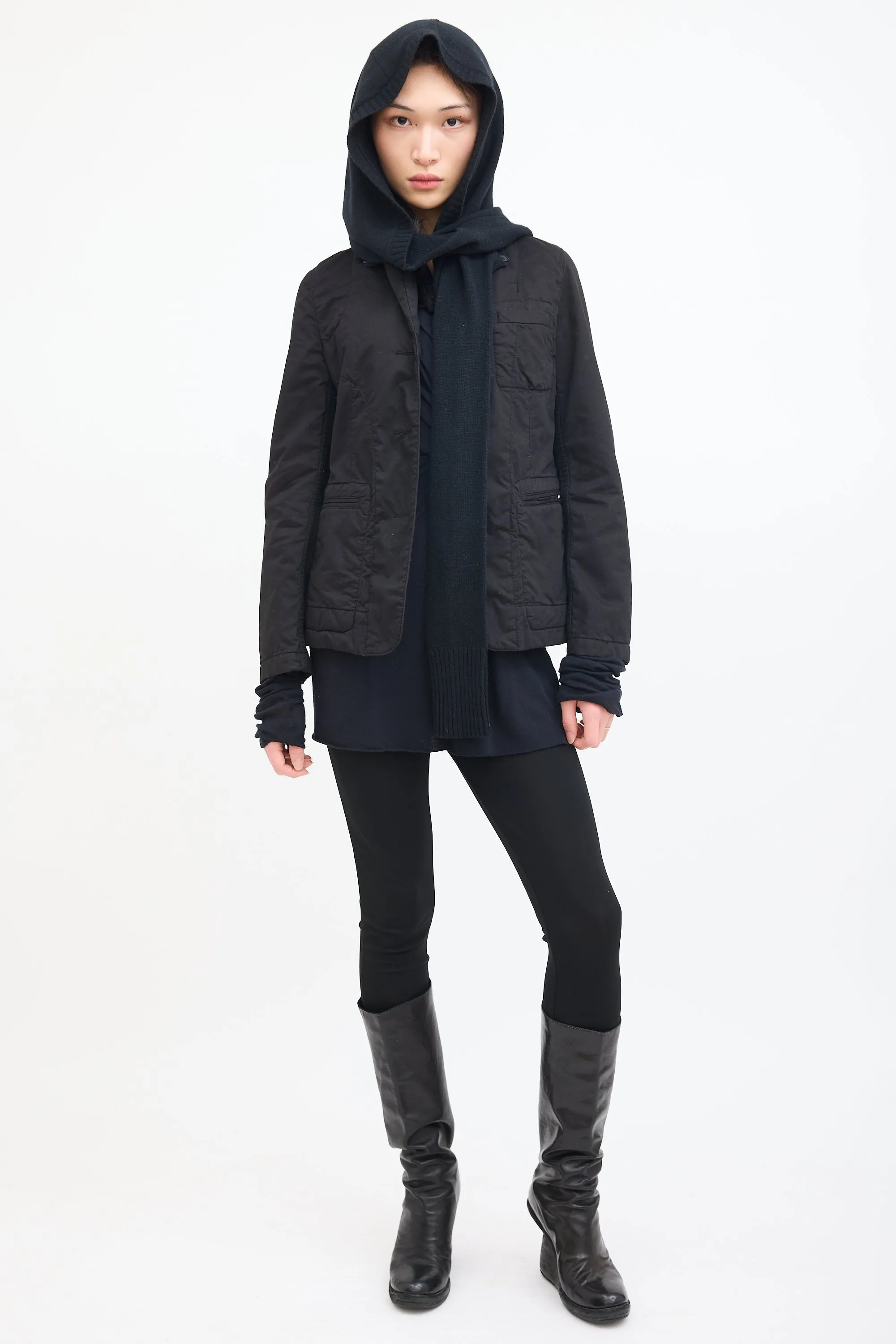 Black Cotton Detachable Hood Jacket