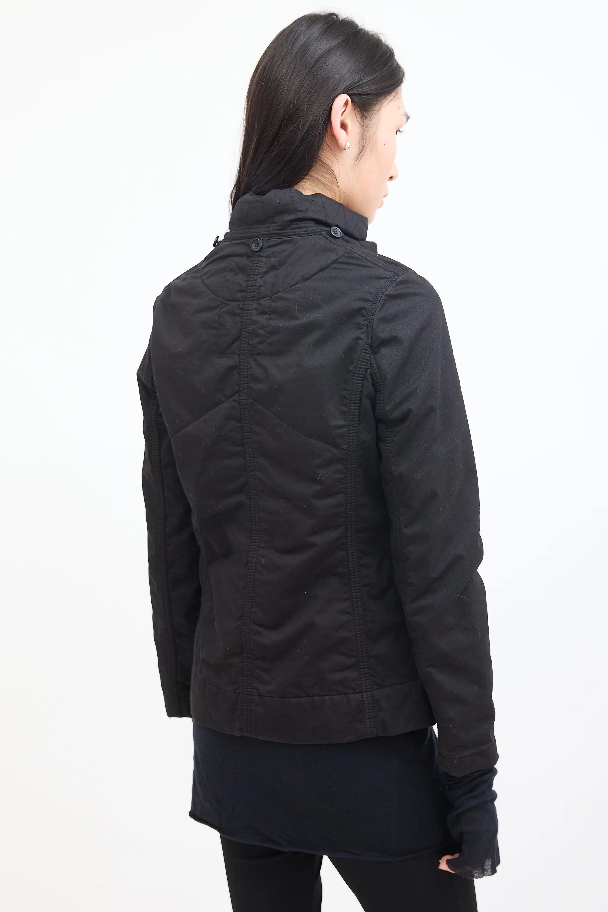 Black Cotton Detachable Hood Jacket