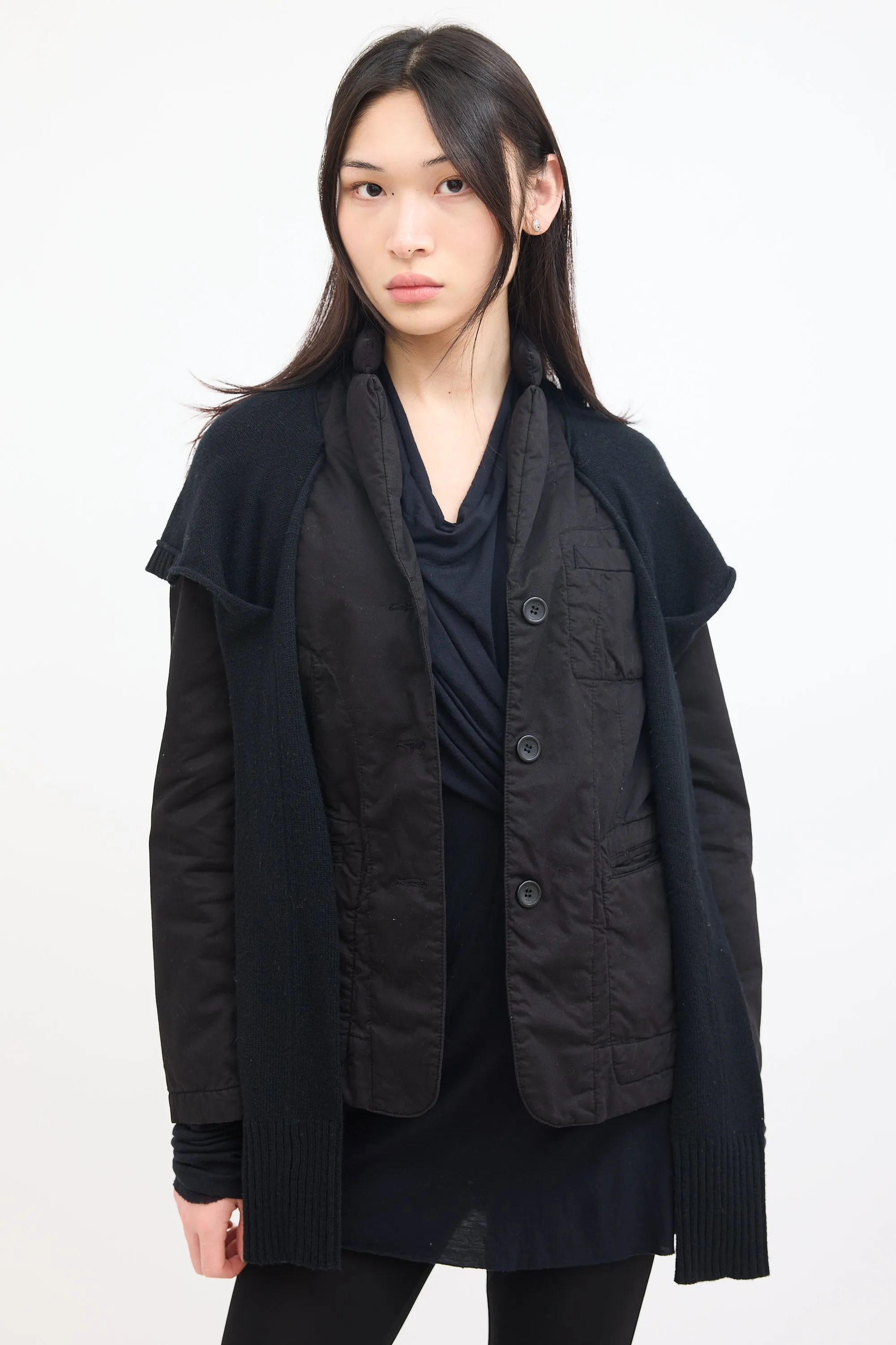 Black Cotton Detachable Hood Jacket