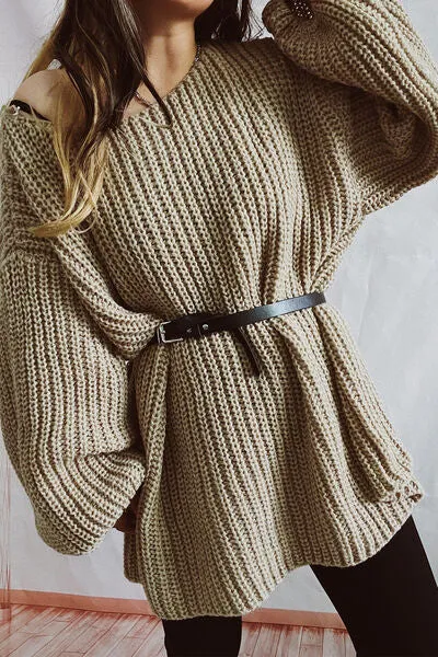 Boat Neck Dropped Shoulder Mini Sweater Dress