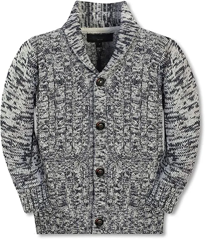 Boy's 100% Cotton Knitted Shawl Collar Cardigan Sweater -Gray