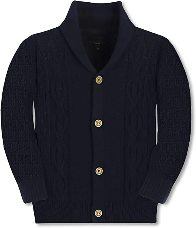 Boys Knitted Shawl Collar Cardigan Sweater 0 Cotton - Navy