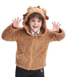 Boys Sherpa Jacket Kids Lion Costume Flannel Hooded Outfits Plush Zipper Coat