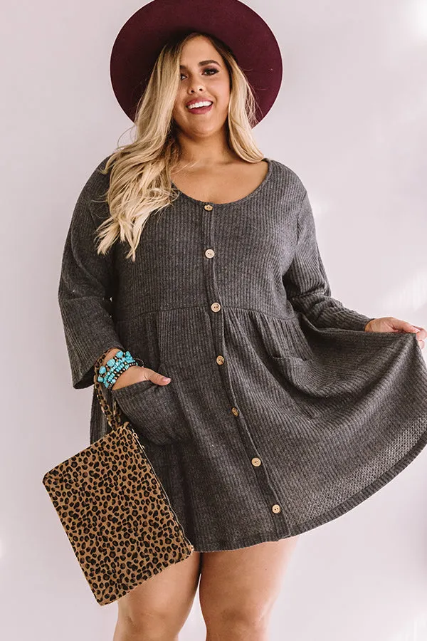 Bring On The Lattes Babydoll Tunic Dress In  Charcoal Curves