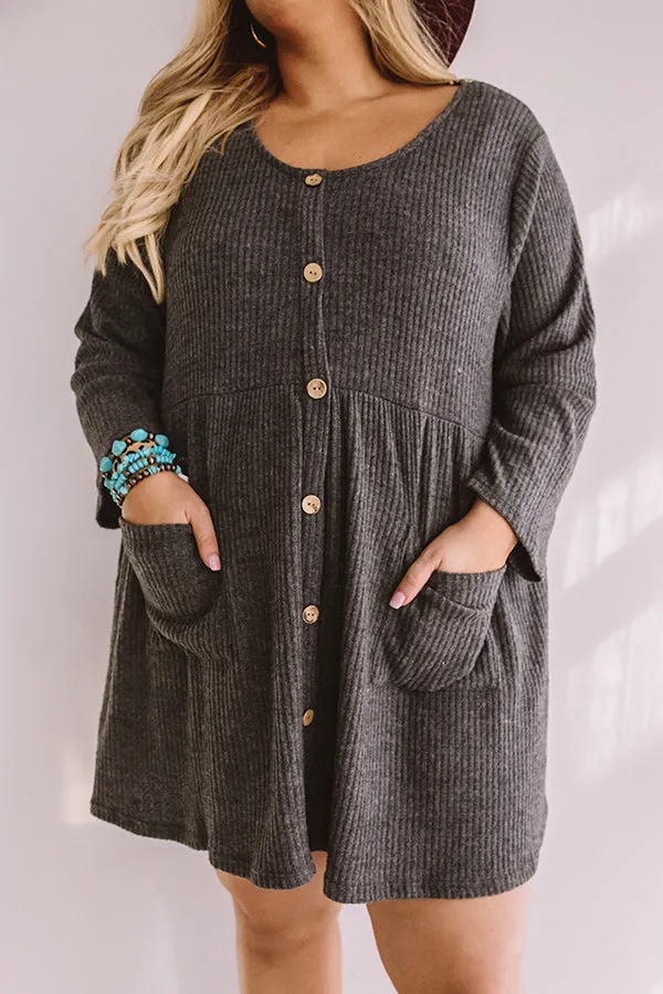 Bring On The Lattes Babydoll Tunic Dress In  Charcoal Curves