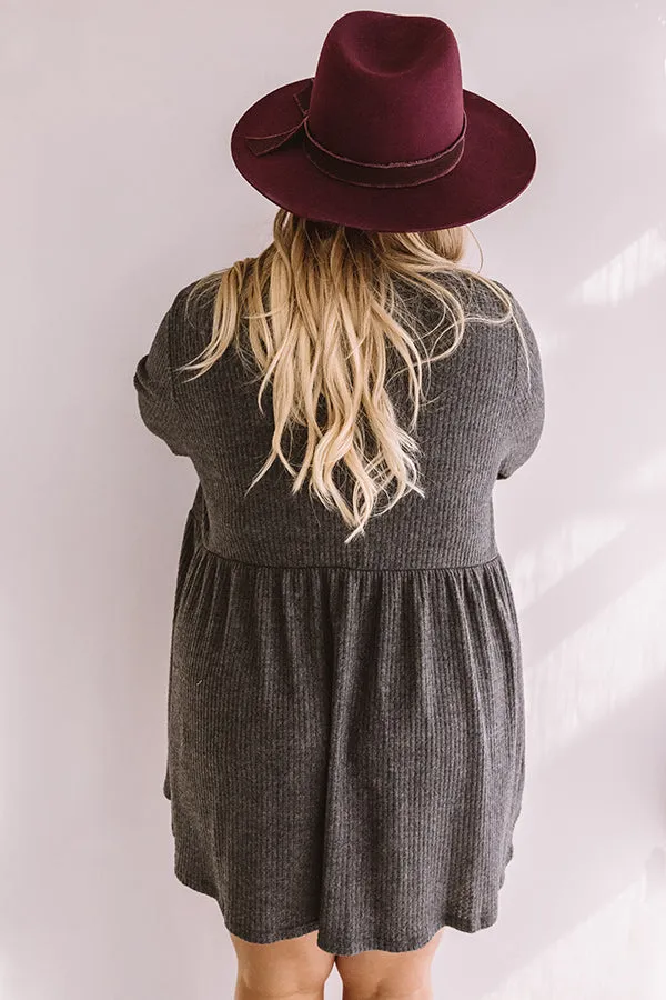 Bring On The Lattes Babydoll Tunic Dress In  Charcoal Curves