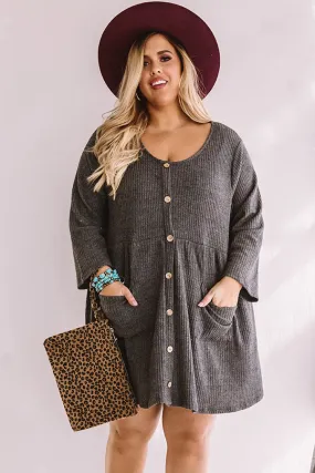 Bring On The Lattes Babydoll Tunic Dress In  Charcoal Curves