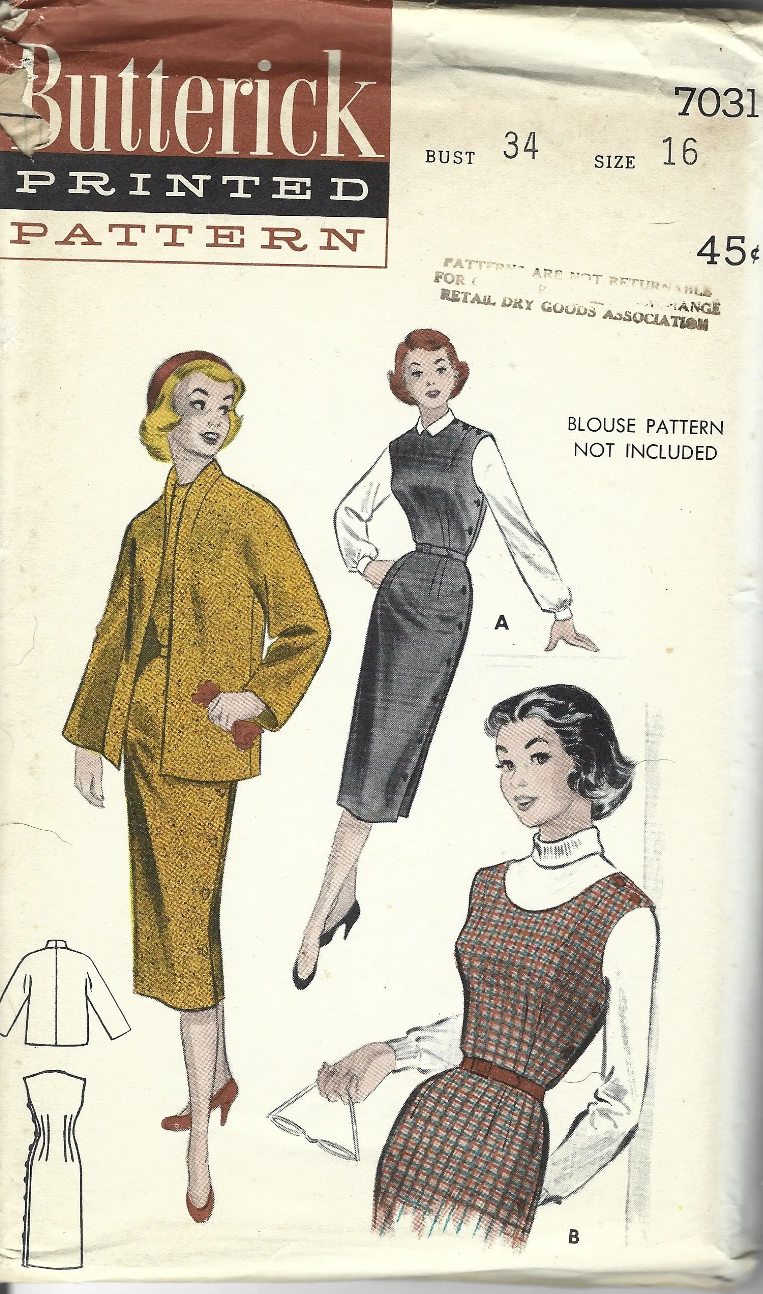 Butterick 7031 Teen Jumper Dress Boxy Coat Vintage Sewing Pattern 1950s