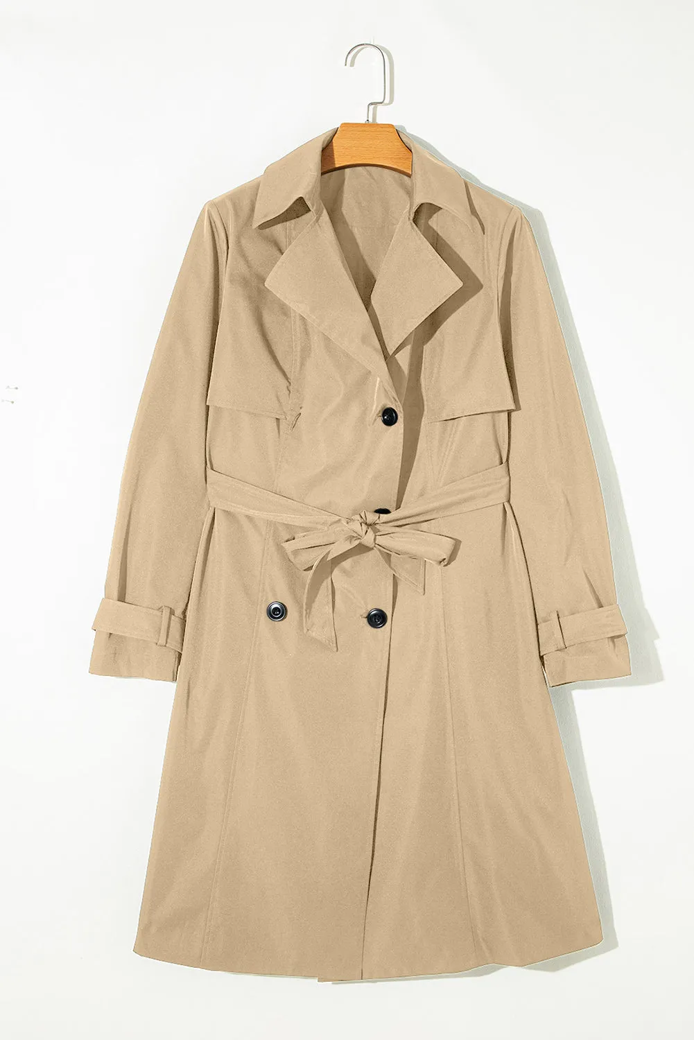 Button Front Belted Trench Coat