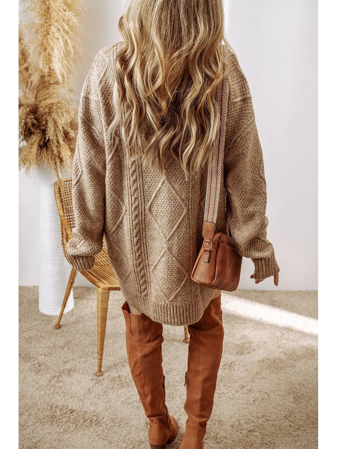 Cable-Knit Round Neck Sweater Dress