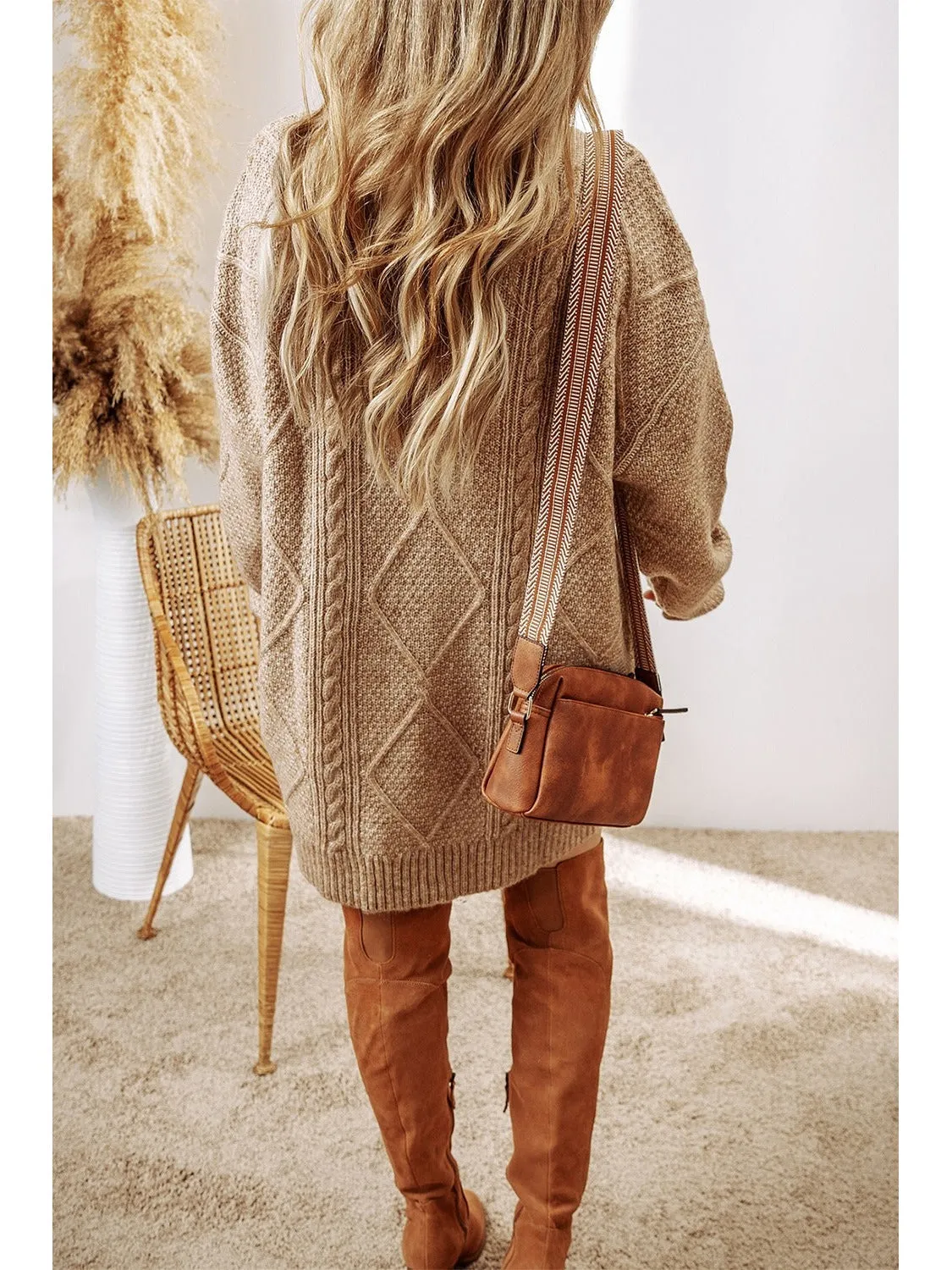 Cable-Knit Round Neck Sweater Dress