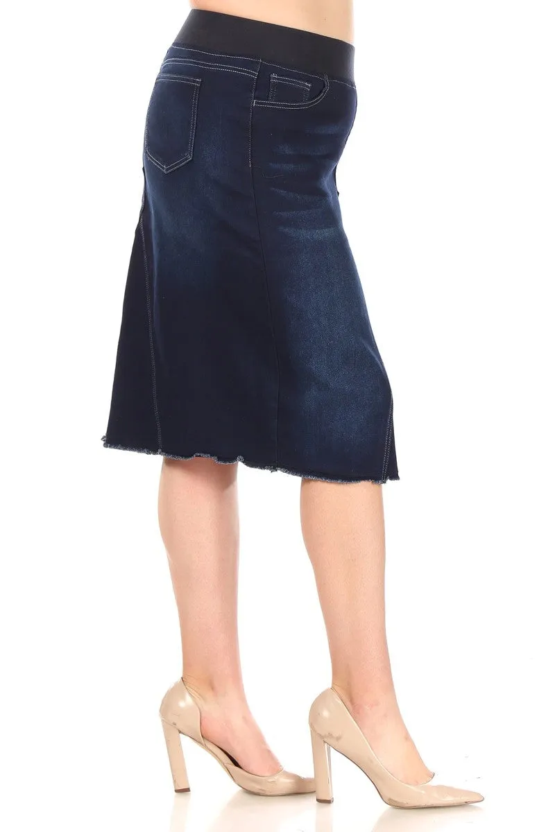 Calf Length Denim Skirt