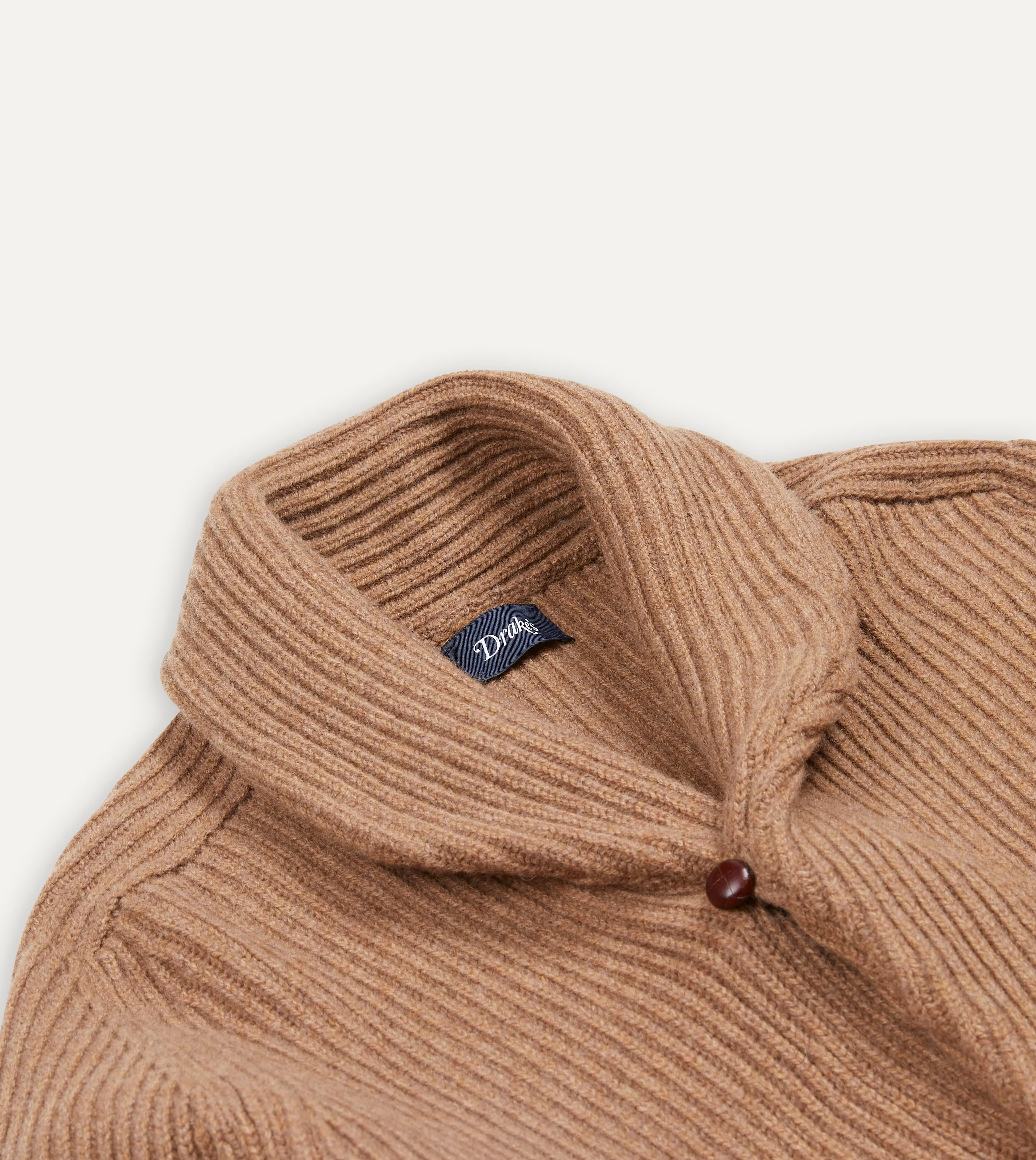 Camel Lambswool Shawl Collar Cardigan