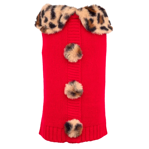 Cardigan Sweater | Leopard Collar Red